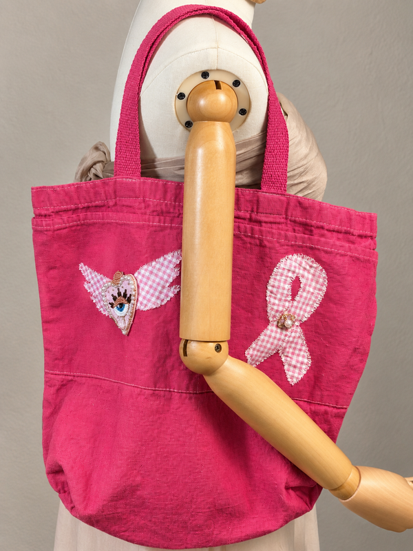 Hope Takes Flight- Hand-Dyed Pink Ribbon Canvas Tote